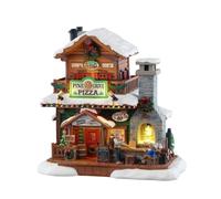 LEMAX Bâtiment de Pizza éclairé avec lumières LED Pine Grove Pizza en résine (Hauteur : 20,5 x 21 x 15 cm)