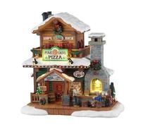 LEMAX Bâtiment de Pizza éclairé avec lumières LED Pine Grove Pizza en résine (Hauteur : 20,5 x 21 x 15 cm)