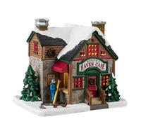 LEMAX Bâtiment lumineux à LED « Winter's Haven Café » en porcelaine H 15 x 17,1 x 13,6 cm