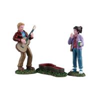 LEMAX Ensemble de 3 personnages avec guitare "Rockin' Billy" en résine H6,8 x 10,9 x 2,9 cm