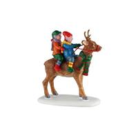 LEMAX Figurines Elfes avec rennes "Reindeer Rides" en Résine (Hauteur : 7,5 x 7,3 x 3,3 cm)