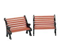 LEMAX Lot de 2 bancs de parc pour village de Noël plastique marron 3,5x9x3,5 cm
