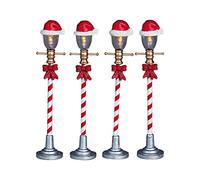 Lemax Lot de 4 Réverbères avec bonnet du Père Noël pour Village Lemax, 4,5 V