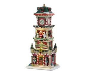 LEMAX Tour de l'horloge de bâtiment éclairée avec lumières LED « Tour de l'horloge de la Place du Peuple » (Hauteur : 28,8 x 13,7 x 11,1 cm)