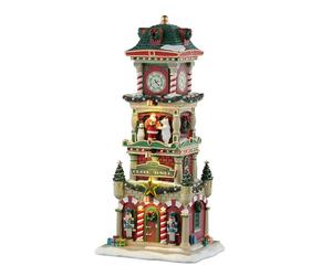 LEMAX Tour de l'horloge de bâtiment éclairée avec lumières LED « Tour de l'horloge de la Place du Peuple » (Hauteur : 28,8 x 13,7 x 11,1 cm)