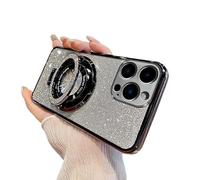 LEMAXELERS Bling Glitter Cover pour iPhone 15 Pro Paillettes Coque avec Support Invisible Protection Mobile Phone Cases Plating TPU Antichoc Housse Coloré pour iPhone 15 Pro Noir DS.