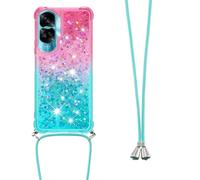 LEMAXELERS Collier Liquide Coque pour Huawei Honor 90 Lite, Paillette Brillante Quicksands Liquide Transparente Antichoc Étui de Protection Silicone TPU Case Housse pourHonor 90 Lite, GS Pink Blue