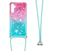 LEMAXELERS Collier Liquide Coque pour Samsung Galaxy A34 5G, Paillette Brillante Quicksands Liquide Transparente Antichoc Étui de Protection Silicone TPU Case Housse pour Galaxy A34 5G,GS Pink Blue