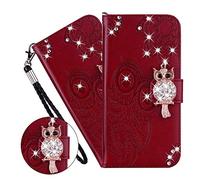 LEMAXELERS Coque Galaxy A12,Portefeuille Etui Housse pour Samsung Galaxy A12 Coque Gaufrage Paillette Diamant Hibou PU Cuir Flip Wallet Étui Coquille Couverture pour Samsung Galaxy A12,YK Owl Brown