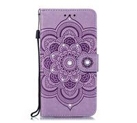 LEMAXELERS Coque Galaxy A40,Portefeuille Etui Housse pour Samsung Galaxy A40 Coque Paillette Diamnt Gaufrage Fleur de Mandala PU Cuir Flip Wallet Étui Coquille pour Galaxy A40,LD Diamond Purple