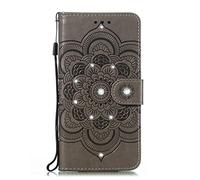 LEMAXELERS Coque Galaxy A40,Portefeuille Etui Housse pour Samsung Galaxy A40 Coque Paillette Diamnt Gaufrage Fleur de Mandala PU Cuir Flip Wallet Étui Coquille pour Galaxy A40,LD Diamond Gray