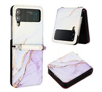 LEMAXELERS Coque Galaxy Z Flip 3 5G, Portefeuille Etui Housse pour Samsung Galaxy Z Flip 3 5G Coque Paillette Bling Marbre PU Cuir Flip Wallet Couverture pour Galaxy Z Flip 3 5G,YB2 Marble Zi White