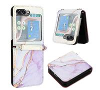 LEMAXELERS Coque Galaxy Z Flip 5, Portefeuille Etui Housse pour Samsung Galaxy Z Flip 5 Coque Paillette Bling Marbre PU Cuir Flip Wallet Couverture pour Galaxy Z Flip 5,YB2 Marble Zi White