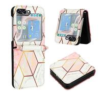 LEMAXELERS Coque Galaxy Z Flip 5, Portefeuille Etui Housse pour Samsung Galaxy Z Flip 5 Coque Paillette Bling Marbre PU Cuir Flip Wallet Couverture pour Galaxy Z Flip 5,YB2 Marble Pink White