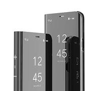 LEMAXELERS Coque Galaxy Z Fold 4,Samsung Galaxy Z Fold 4 Coque Paillette Clear View Etui Miroir Mirror Makeup Coque étui Cuir Housse Couverture avec Fonction Stand pour Galaxy Z Fold 4,QH Black