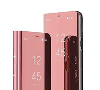 LEMAXELERS Coque Galaxy Z Fold 4,Samsung Galaxy Z Fold 4 Coque Paillette Clear View Etui Miroir Mirror Makeup Coque étui Cuir Housse Couverture avec Fonction Stand pour Galaxy Z Fold 4,QH Rose