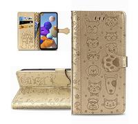 LEMAXELERS Coque Huawei P20 Lite,Portefeuille Etui Housse pour Huawei P20 Lite Coque Gaufrage Chien Chat Mignon PU Cuir Flip Wallet Étui Coquille Couverture pour Huawei P20 Lite,Cat Gold