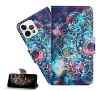 LEMAXELERS Coque iPhone 13,Portefeuille Etui Housse pour iPhone 13 Coque Paillette Fleur papillon chat PU Cuir Flip Wallet Étui Couverture pour iPhone 13,XC5 Star Mandala