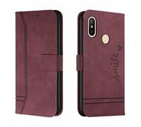 LEMAXELERS Coque Mi A2 / Mi 6X,Portefeuille Etui Housse pour Mi A2 Coque Paillette Sourire rétro PU Cuir Flip Wallet Coquille Couverture pour Mi A2,HX Smile Red