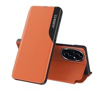 LEMAXELERS Coque pour Honor 200 Lite, Honor 200 Lite Clear Smart View Étui à Rabat PU Housse Étui Translucide 360 Antichoc Anti-Rayure Flip Folio Stand Support Coque pour Honor 200 Lite Orange CC.