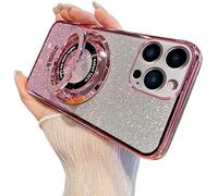 LEMAXELERS Coque pour iPhone 16 Pro Max Paillettes Silicone Glitter Cover avec Anneau Angle Ajustable Béquille Anti-Choc Brillante Bling Glitter de Luxe Housse pour iPhone 16 Pro Max Or Rose DS.