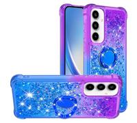 LEMAXELERS Coque pour Samsung Galaxy A37 5G Housse Silicone TPU Paillettes Liquide Étui avec Support à Anneau Rotatif 360° Ring Stand Magnétique Case Antichoc Cover pour Galaxy A37 5G Zi Blue YBZ