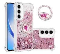 LEMAXELERS Coque pour Samsung Galaxy A57 5G Housse Silicone TPU Paillettes Liquide Étui avec Support à Anneau Rotatif 360° Ring Stand Magnétique Case Antichoc Cover pour Galaxy A57 5G Rose YBZ