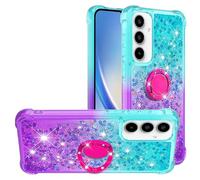 LEMAXELERS Coque pour Samsung Galaxy A57 5G Housse Silicone TPU Paillettes Liquide Étui avec Support à Anneau Rotatif 360° Ring Stand Magnétique Case Antichoc Cover pour Galaxy A57 5G Blue Zi YBZ