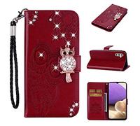 LEMAXELERS Coque pour Samsung S25 Plus, Portefeuille Étui Housse en Cuir à Rabat Gaufrage Paillette Diamant avec Porte Carte, Chiusura Magnetica Flip Wallet Cover pour Galaxy S25 Plus,YK Owl Brown