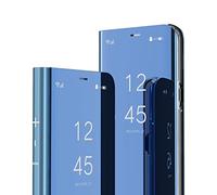 LEMAXELERS Galaxy S6 Edge Plus Coque Hommes Femmes Slim Fit Standing View Mirror Technologie Bookstyle Portefeuille Flip Housse Couverture pour Samsung Galaxy Note 4,Mirror PU:Blue