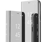 LEMAXELERS Housse Coque pour Huawei Honor 400 Lite 5G Makeup Effet Miroir Clear View Flip Etui à Rabat avec Standing 360°Protecteur Paillettes Phone Case Compatible avec Honor 400 Lite 5G M-Silver QH.