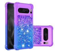 LEMAXELERS Liquide Coque pour Google Pixel 8 Pro, Paillette Brillante Quicksands Liquide Transparente Antichoc Étui de Protection Silicone TPU Case Housse pour Google Pixel 8 Pro, YBLS Purple Blue