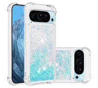 LEMAXELERS Liquide Coque pour Google Pixel 9, Paillette Brillante Quicksands Liquide Transparente Antichoc Étui de Protection Silicone TPU Case Housse pour Google Pixel 9, YBLS Blue Star