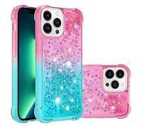 LEMAXELERS Liquide Coque pour iPhone 12 / iPhone 12 Pro 6.1", Paillette Brillante Quicksands Liquide Transparente Antichoc Étui de Protection Silicone TPU Case Housse pour iPhone 12, YBLS Pink Blue