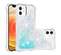 LEMAXELERS Liquide Coque pour iPhone 12 / iPhone 12 Pro 6.1", Paillette Brillante Quicksands Liquide Transparente Antichoc Étui de Protection Silicone TPU Case Housse pour iPhone 12, YBLS Blue Star