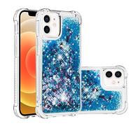 LEMAXELERS Liquide Coque pour iPhone 12 Mini 5.4", Paillette Brillante Quicksands Liquide Transparente Antichoc Étui de Protection Silicone Case Housse pour iPhone 12 Mini, YBLS Blue Heart