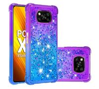 LEMAXELERS Liquide Coque pour Mi POCO X3 NFC, Paillette Brillante Quicksands Liquide Transparente Antichoc Étui de Protection Silicone TPU Case Housse pour Mi POCO X3 NFC,YBLS Purple Blue