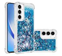 LEMAXELERS Liquide Coque pour Samsung Galaxy A55 5G, Paillette Brillante Quicksands Liquide Transparente Antichoc Étui de Protection Silicone TPU Case Housse pour Galaxy A55 5G, YBLS Blue Heart