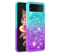 LEMAXELERS Liquide Coque pour Samsung Galaxy Z Flip 3 5G,Paillette Brillante Quicksands Liquide Transparente Antichoc Étui de Protection Silicone TPU Case Housse pour Galaxy Z Flip 3 5G,YB Blue Purple