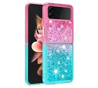 LEMAXELERS Liquide Coque pour Samsung Galaxy Z Flip 4,Paillette Brillante Quicksands Liquide Transparente Antichoc Étui de Protection Silicone TPU Case Housse pour Galaxy Z Flip 4,YB Pink Blue