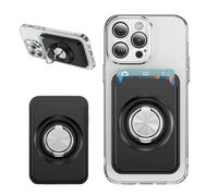 LEMAXELERS Magnétique Porte Cartes Compatible avec MagSafe，est Un Portefeuille avec Ring Support Réglable Wallet pour iPhone 17/16/15/14/13/12 Série Fabriqué en Porte-Cartes Noir KB