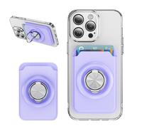 LEMAXELERS Magnétique Porte Cartes Compatible avec MagSafe，est Un Portefeuille avec Ring Support Réglable Wallet pour iPhone 17/16/15/14/13/12 Série Fabriqué en Porte-Cartes Violet KB