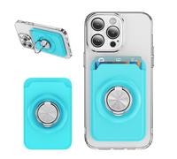LEMAXELERS Magnétique Porte Cartes Compatible avec MagSafe，est Un Portefeuille avec Ring Support Réglable Wallet pour iPhone 17/16/15/14/13/12 Série Fabriqué en Porte-Cartes Bleu-Clair KB