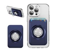 LEMAXELERS Magnétique Porte Cartes Compatible avec MagSafe，est Un Portefeuille avec Ring Support Réglable Wallet pour iPhone 17/16/15/14/13/12 Série Fabriqué en Porte-Cartes Bleu-foncé KB