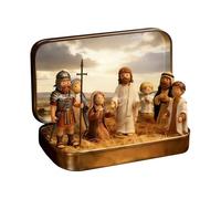 Lembeauty Mini Jésus de Pâques dans Une boîte en Fer Blanc, scène Miniature de Crucifixion et de résurrection de Pâques, Figurines de Saints de Poche, crèche de Pâque pour Table