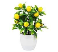 LEMCC Citronnier artificiel en pot - 24,5 cm - Petit bonsaï jaune avec pot en plastique blanc - Pour cuisine, maison, jardin, ferme, 24.5x15cm/9.6x5.9in