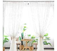 LEMCC Lot de 2 rideaux transparents en dentelle blanche - 1,5 x 1,8 m - Motif floral - Pour cuisine, chambre à coucher, salon