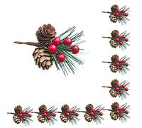 LEMCC Lot de 20 pics artificiels de Noël avec baies rouges et pommes de pin 8 cm