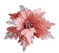 LEMCC Lot de 6 grandes poinsettia artificielles de Noël avec tiges à paillettes pour décoration d'arbre de Noël 24,9 cm
