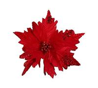 LEMCC Lot de 6 grandes poinsettia artificielles rouges de Noël avec tiges et paillettes pour décoration d'arbre de Noël 24,9 cm